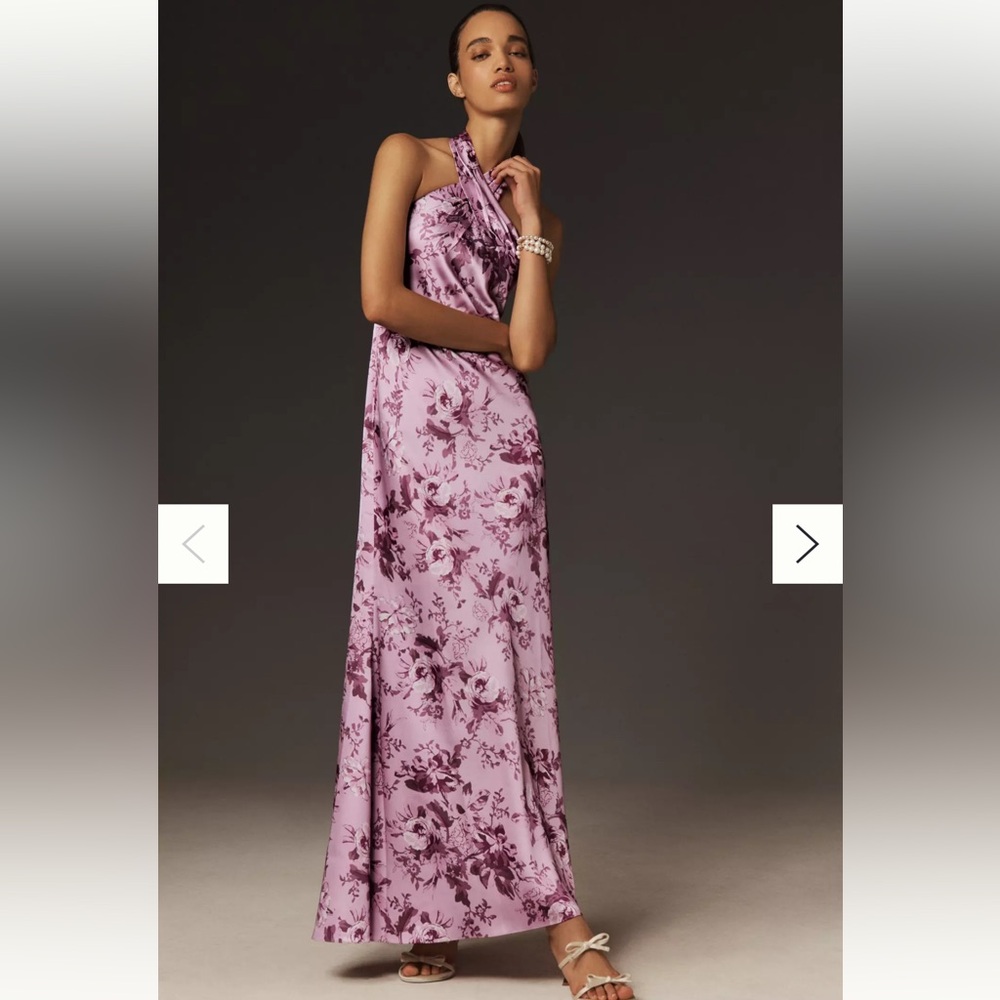Anthropologie BHLDN Ruby Twist Halter Satin Gown Size 6 - Orchid Serenity